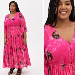 Torrid Pink Skull Maxi Chiffon Dress Sz 3X